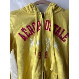 Y2K Vintage Aeropostale Yellow Pink White Graphic Zip Up Hoodie Size Small